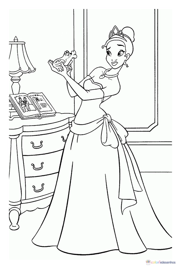 A Princesa e o Sapo para colorir