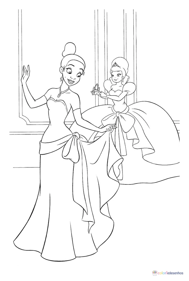 A Princesa e o Sapo para colorir