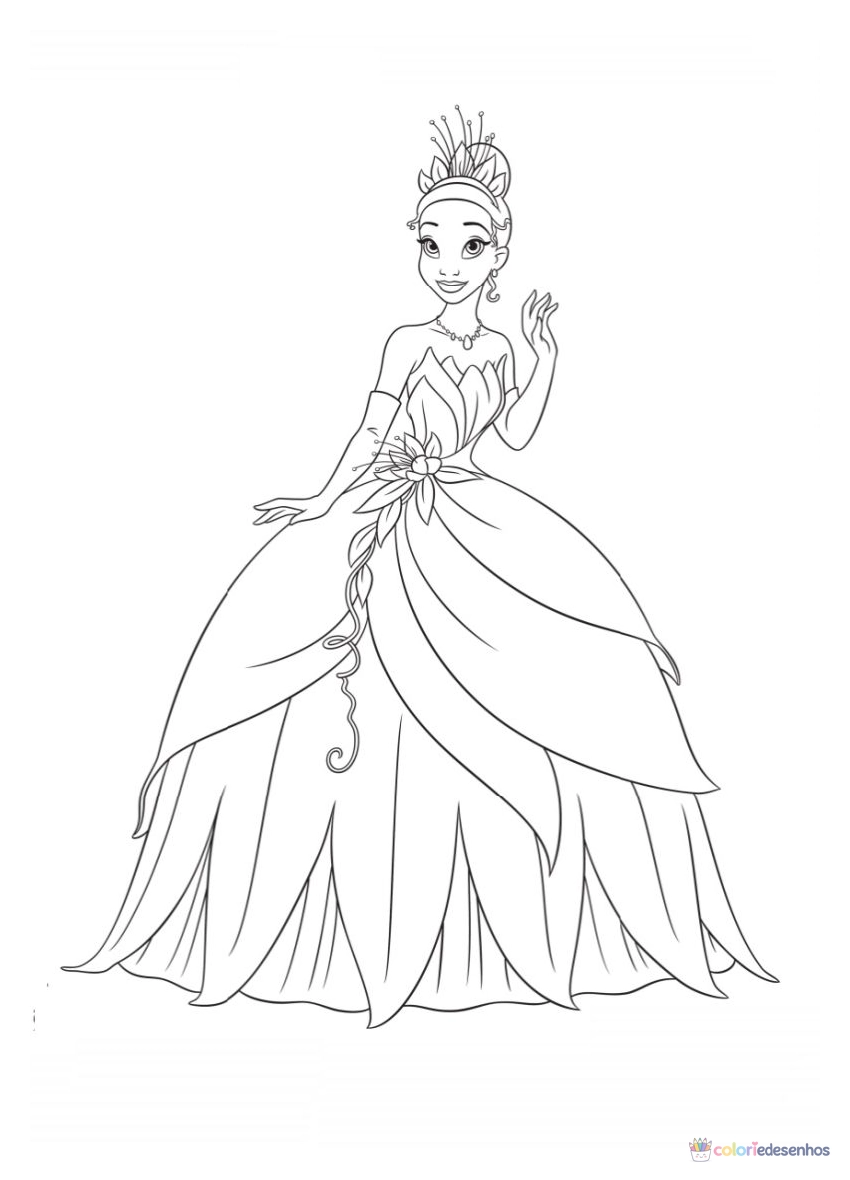 A Princesa e o Sapo para imprimir e colorir para colorir
