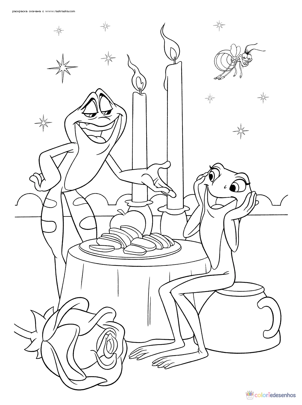A Princesa e o Sapo para imprimir e colorir para colorir
