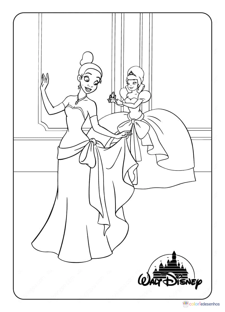 A Princesa e o Sapo para imprimir e colorir para colorir