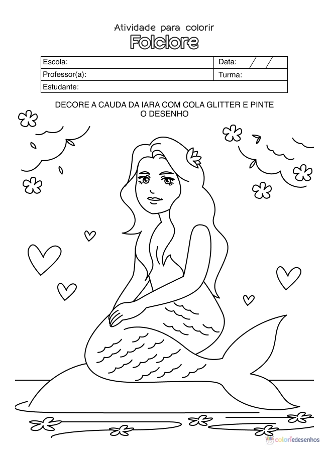 Atividade de alfabetização sobre folclore para colorir