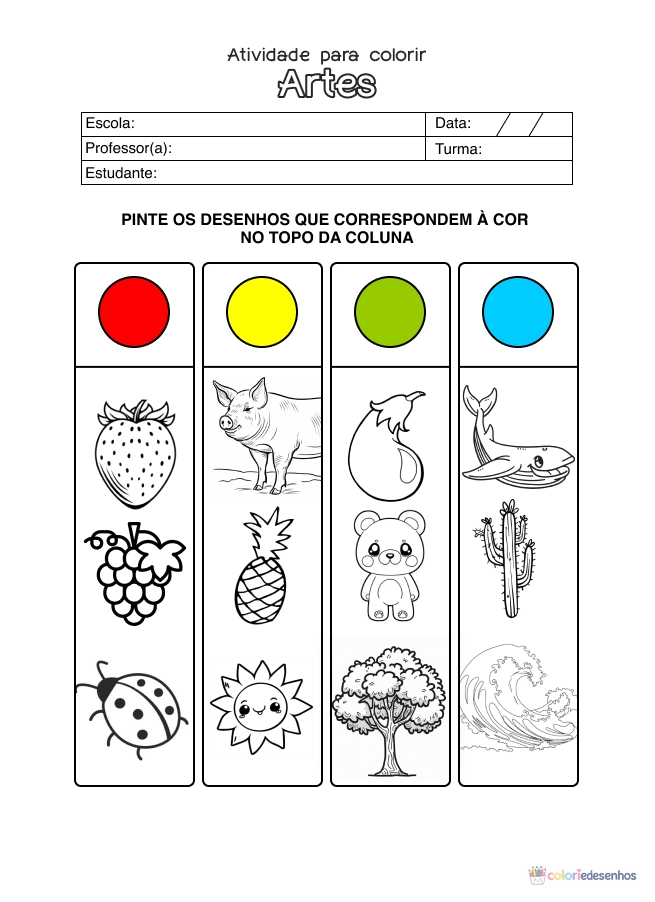 Atividade de alfabetização sobre arte para colorir