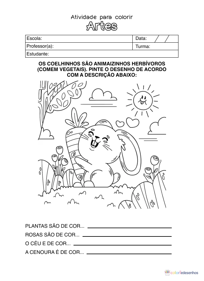 Atividade de alfabetização sobre arte para colorir