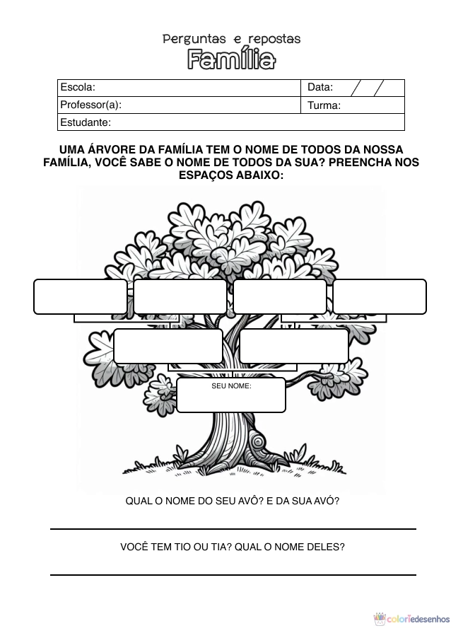 Atividade de alfabetização sobre família para colorir