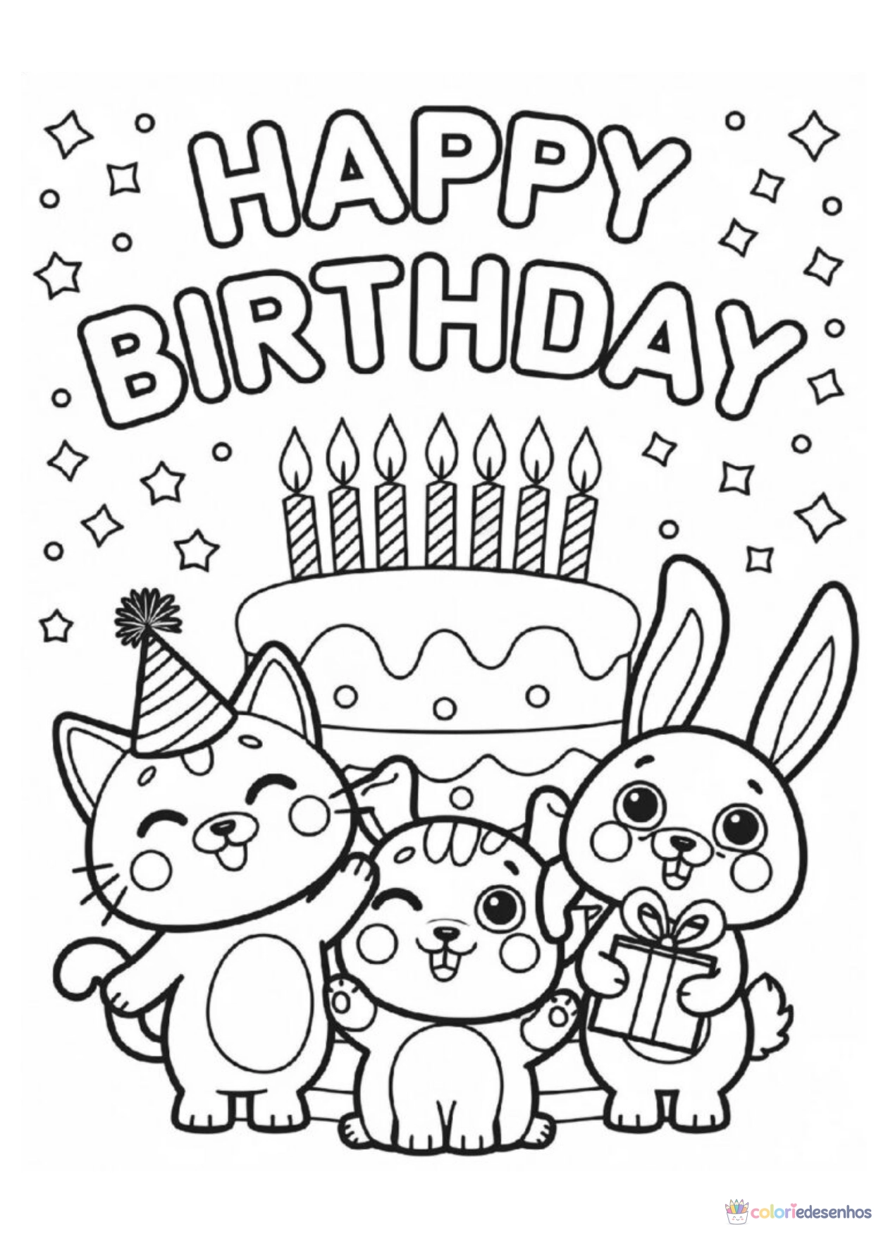 Aniversário para imprimir e colorir para colorir