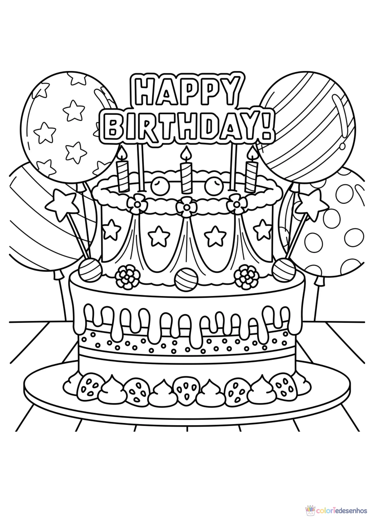 Aniversário para imprimir e colorir para colorir