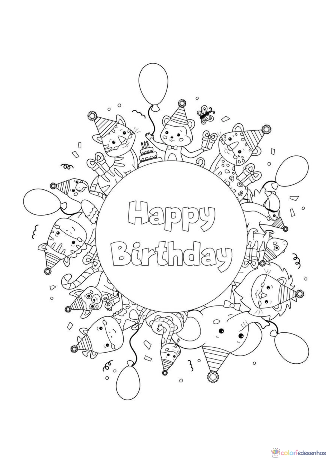 Aniversário para imprimir e colorir para colorir