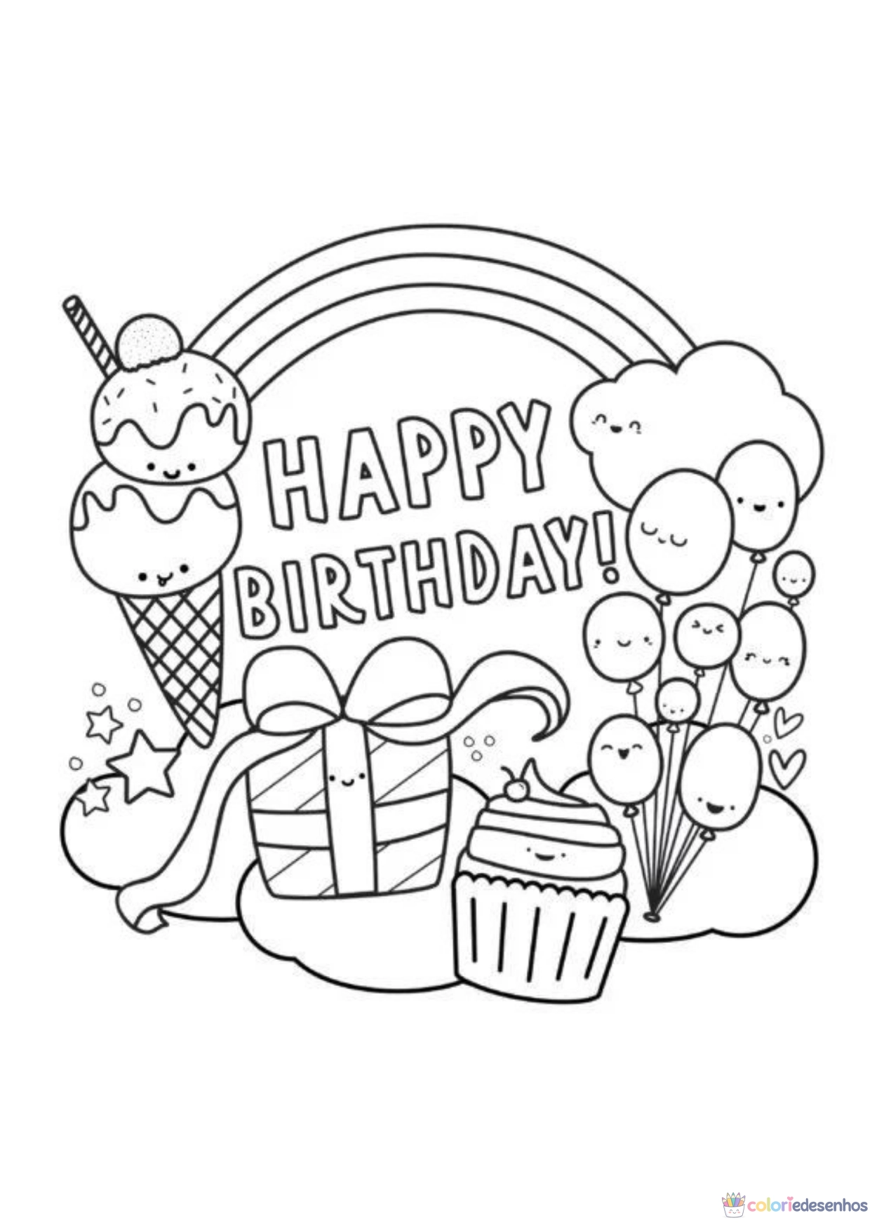 Aniversário para imprimir e colorir para colorir