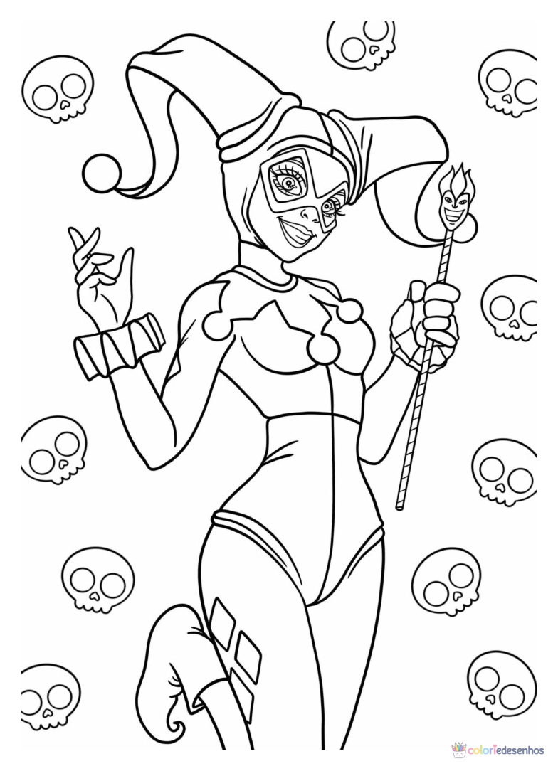 Arlequina para colorir