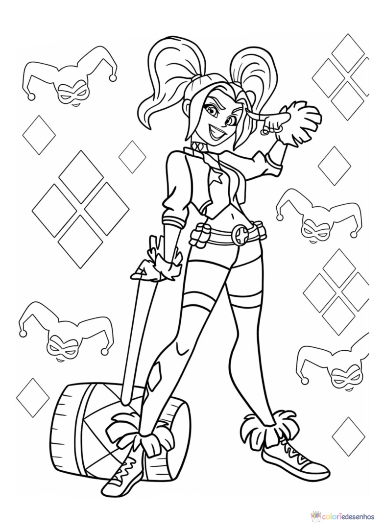 Arlequina para colorir