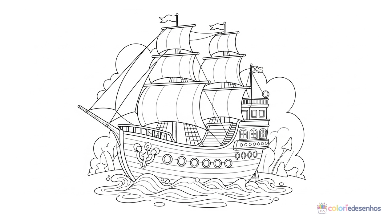Barco para imprimir e colorir para colorir
