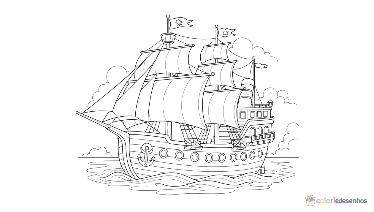 Barco para imprimir e colorir para colorir