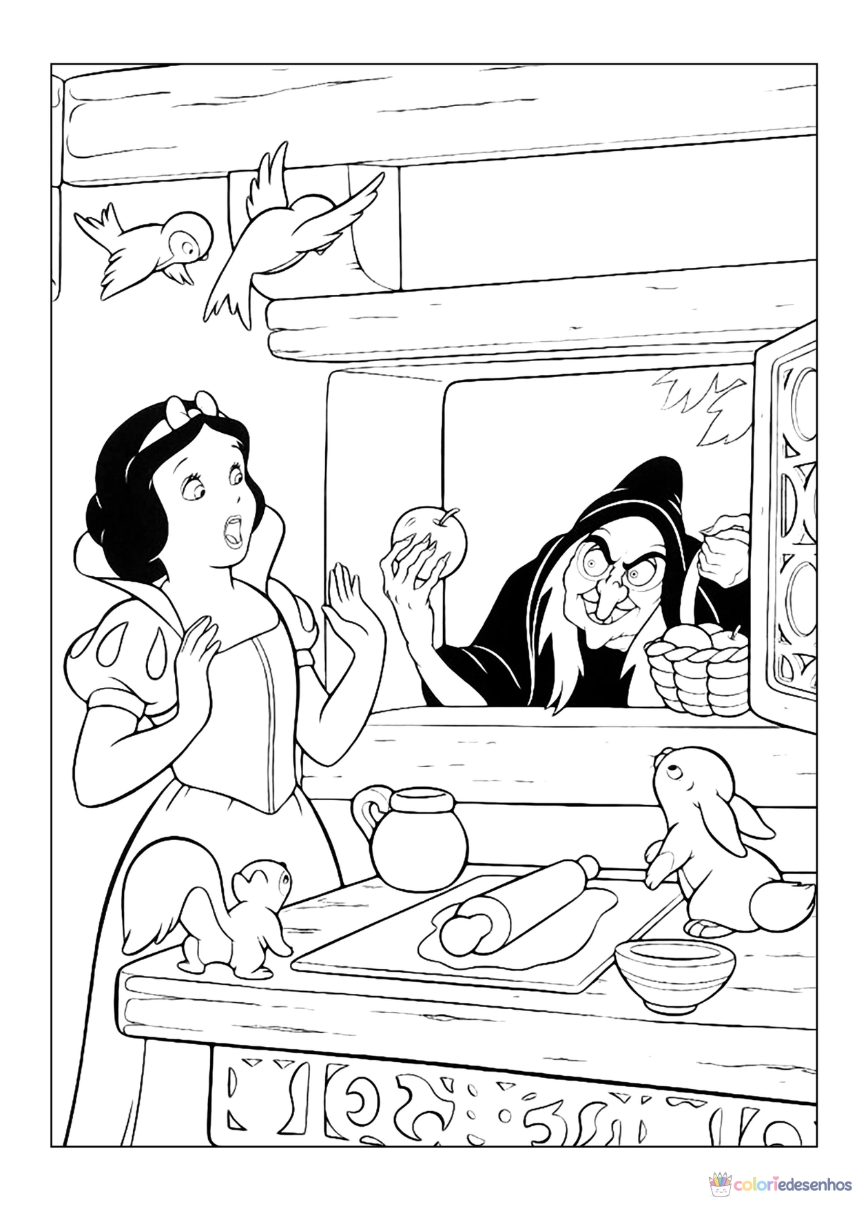 Branca de neve para imprimir e colorir para colorir