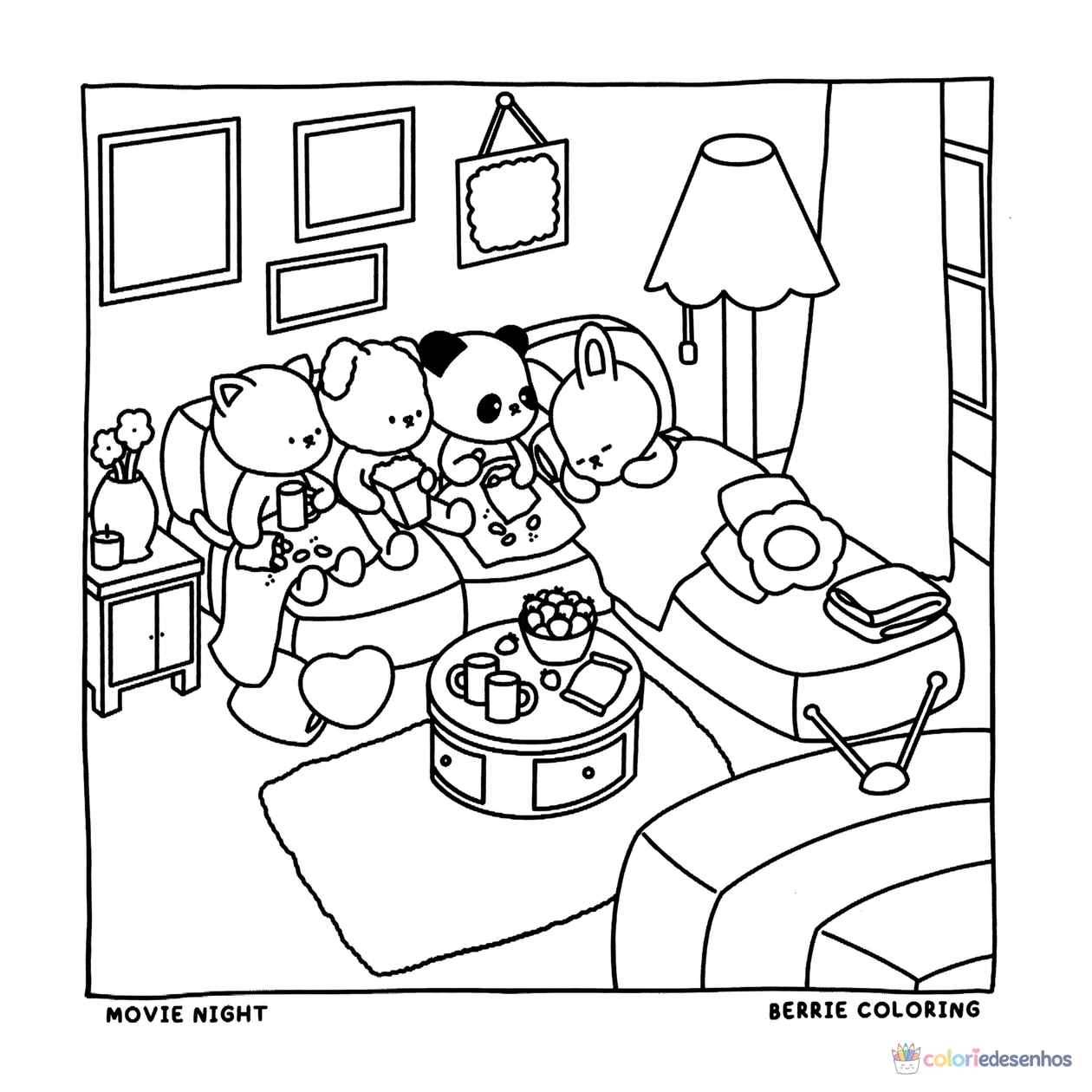 Cozy Friends para imprimir e colorir para colorir
