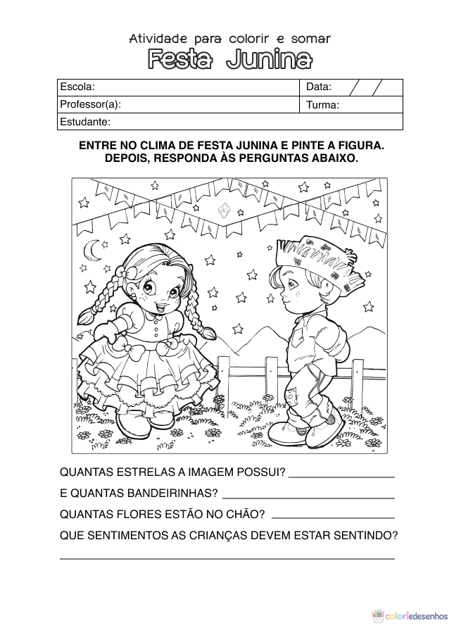 Atividade de alfabetização sobre Festa Junina para colorir