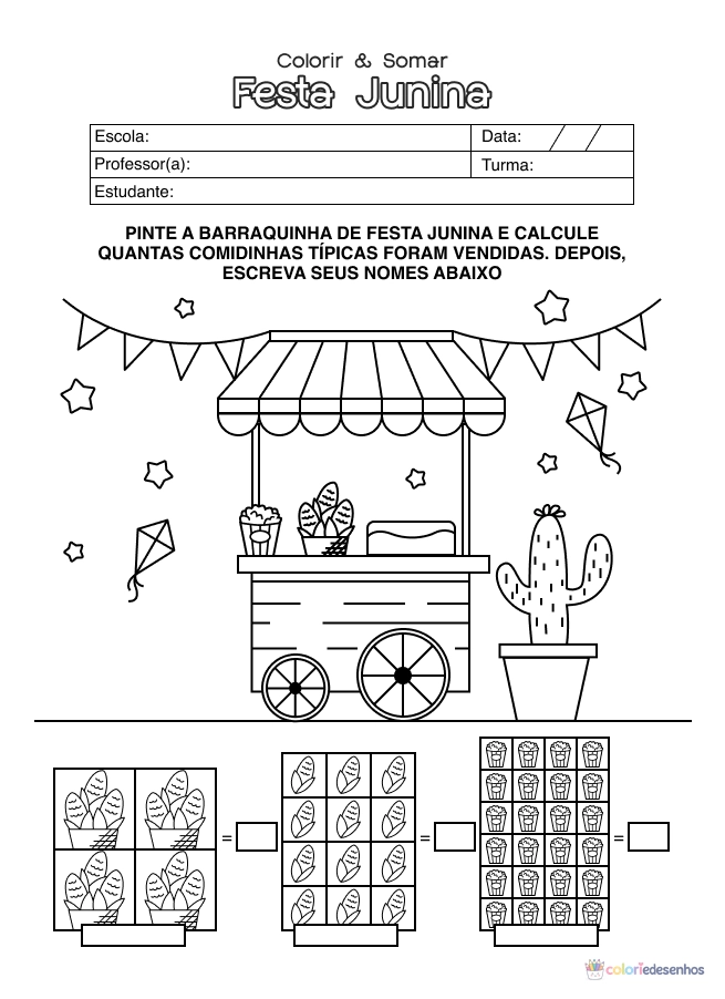 Atividade de alfabetização sobre Festa Junina para colorir