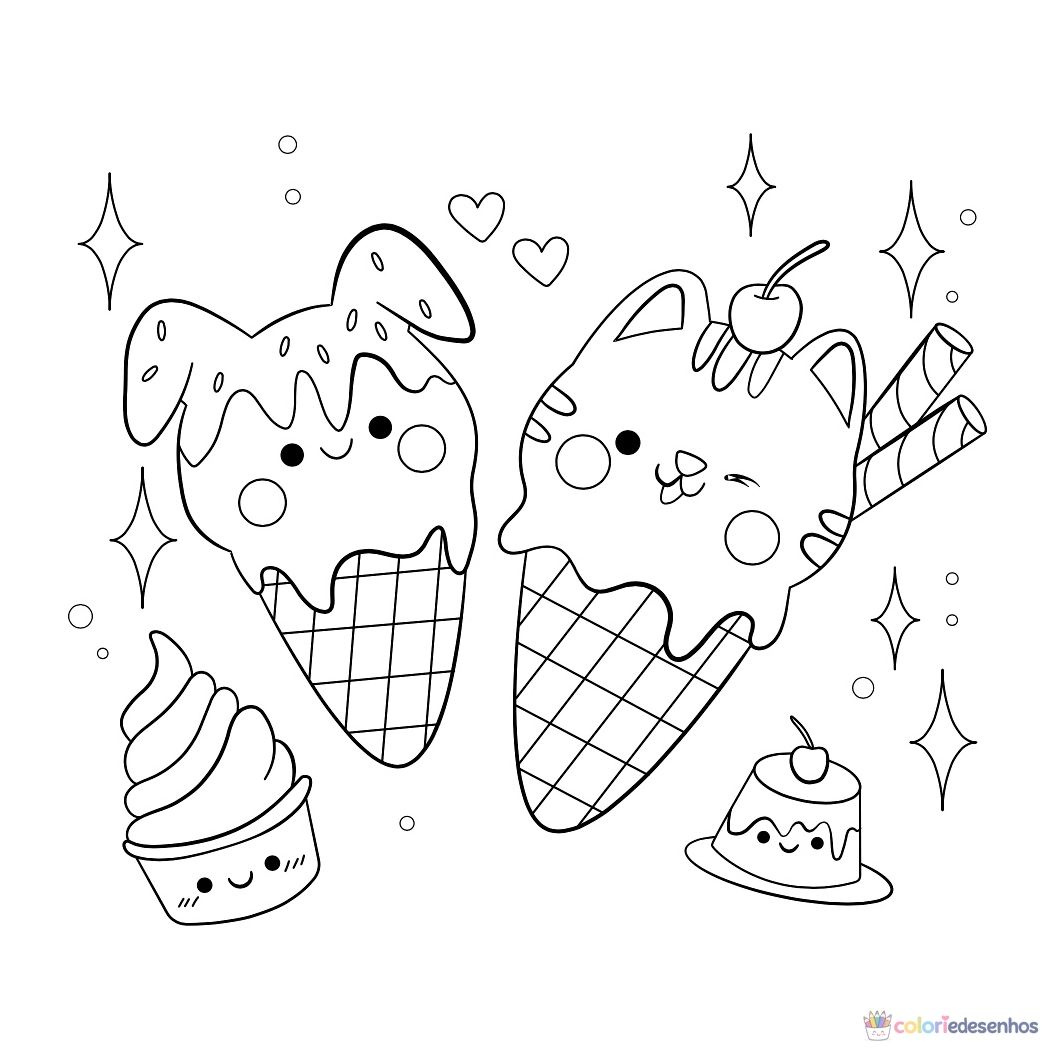 Sorvete Kawaii para imprimir e colorir para colorir