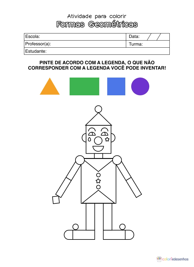 Atividade de matemática de formas geométricas para colorir