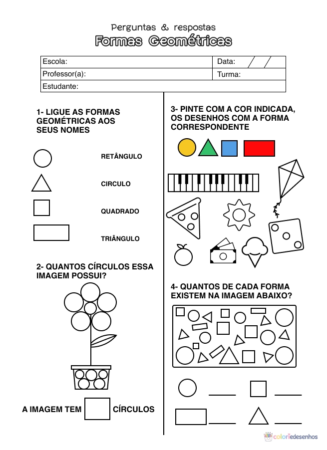 Atividade de matemática de formas geométricas para colorir