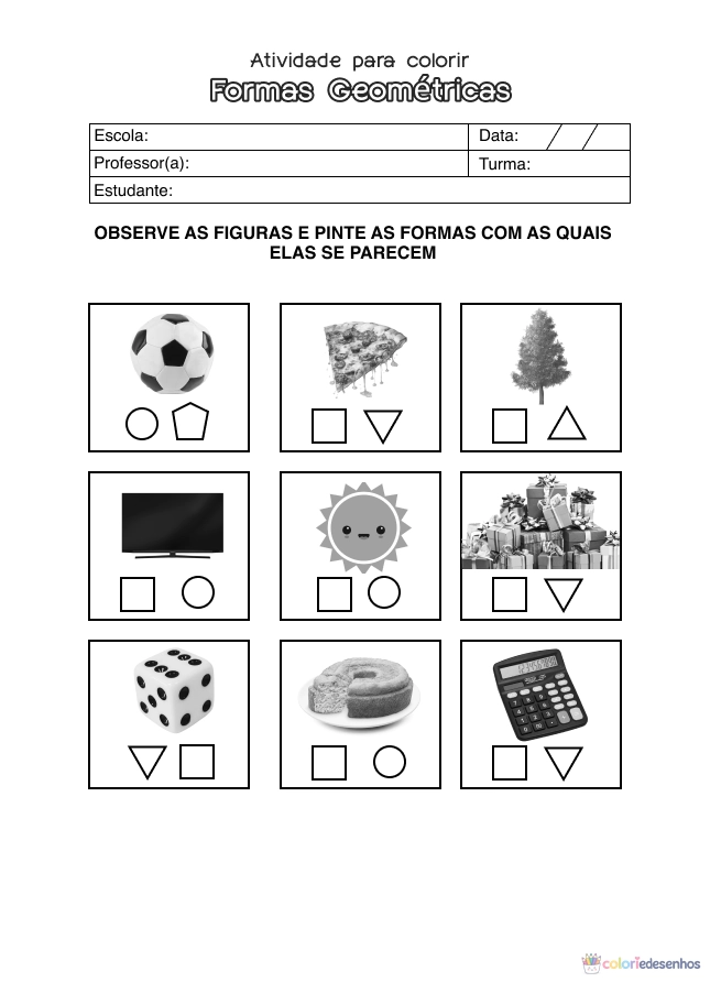 Atividade de matemática de formas geométricas para colorir