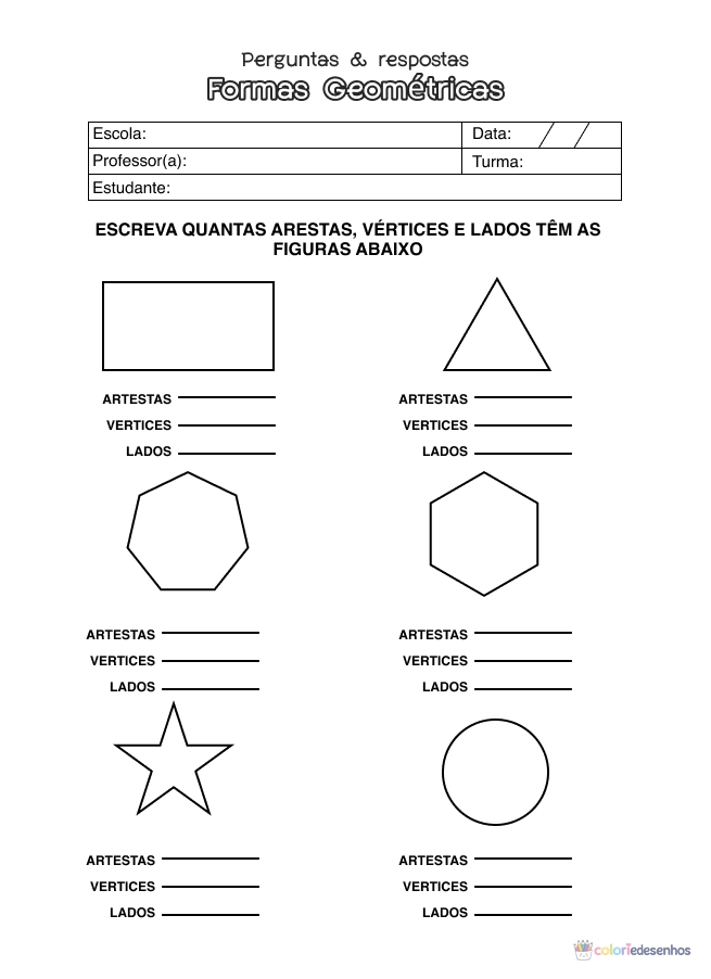 Atividade de matemática de formas geométricas para colorir