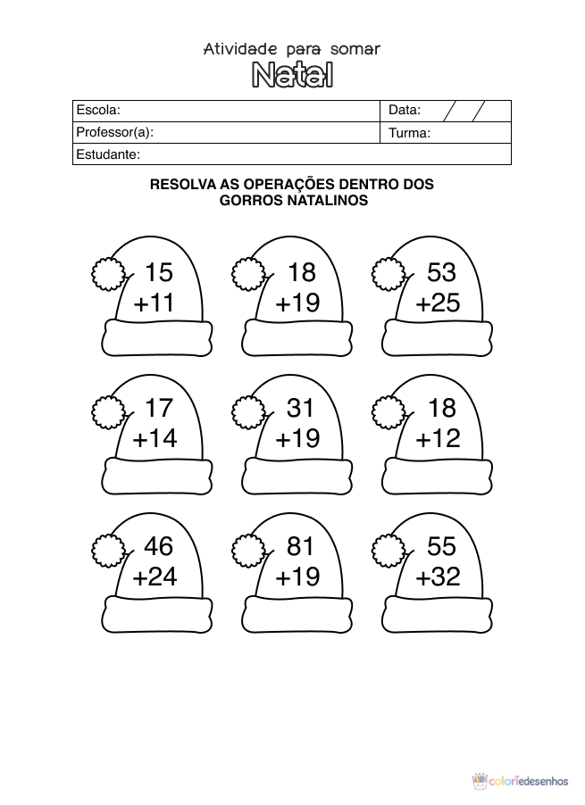 Atividade de matemática de Natal para colorir