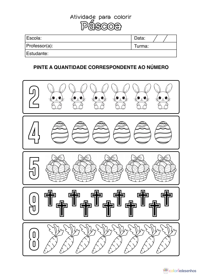 Atividade de matemática de Páscoa para colorir