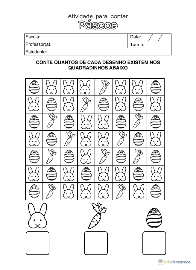 Atividade de matemática de Páscoa para colorir