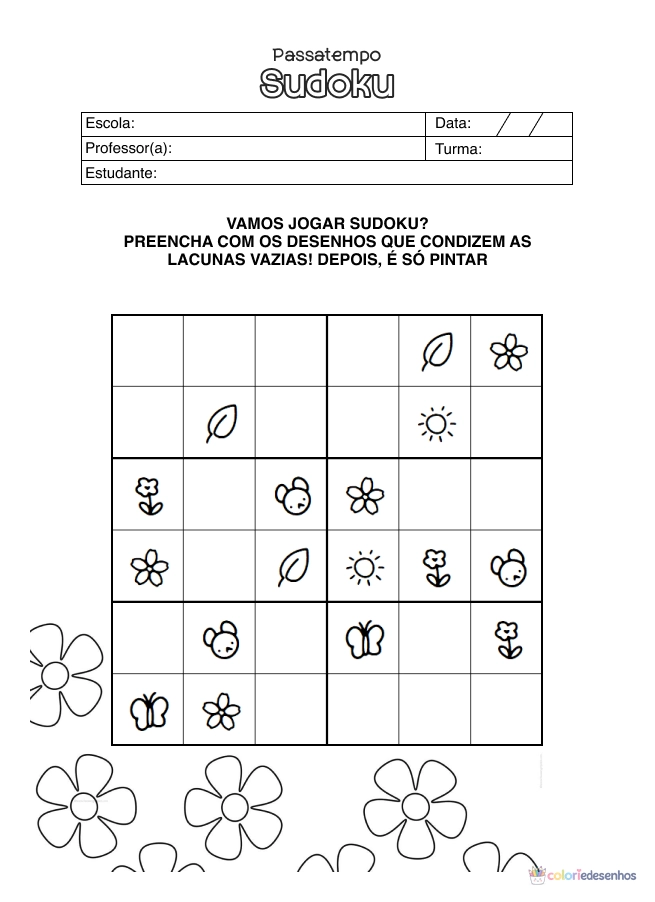 Atividade de matemática de Sudoku para colorir