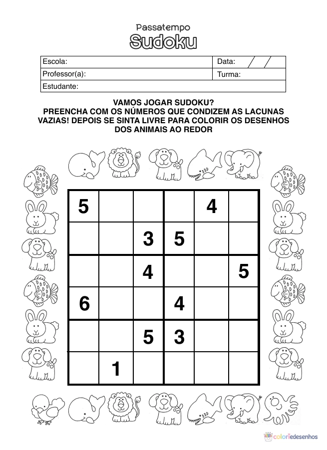 Atividade de matemática de Sudoku para colorir