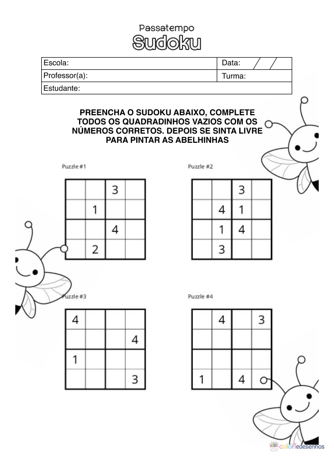 Atividade de matemática de Sudoku para colorir