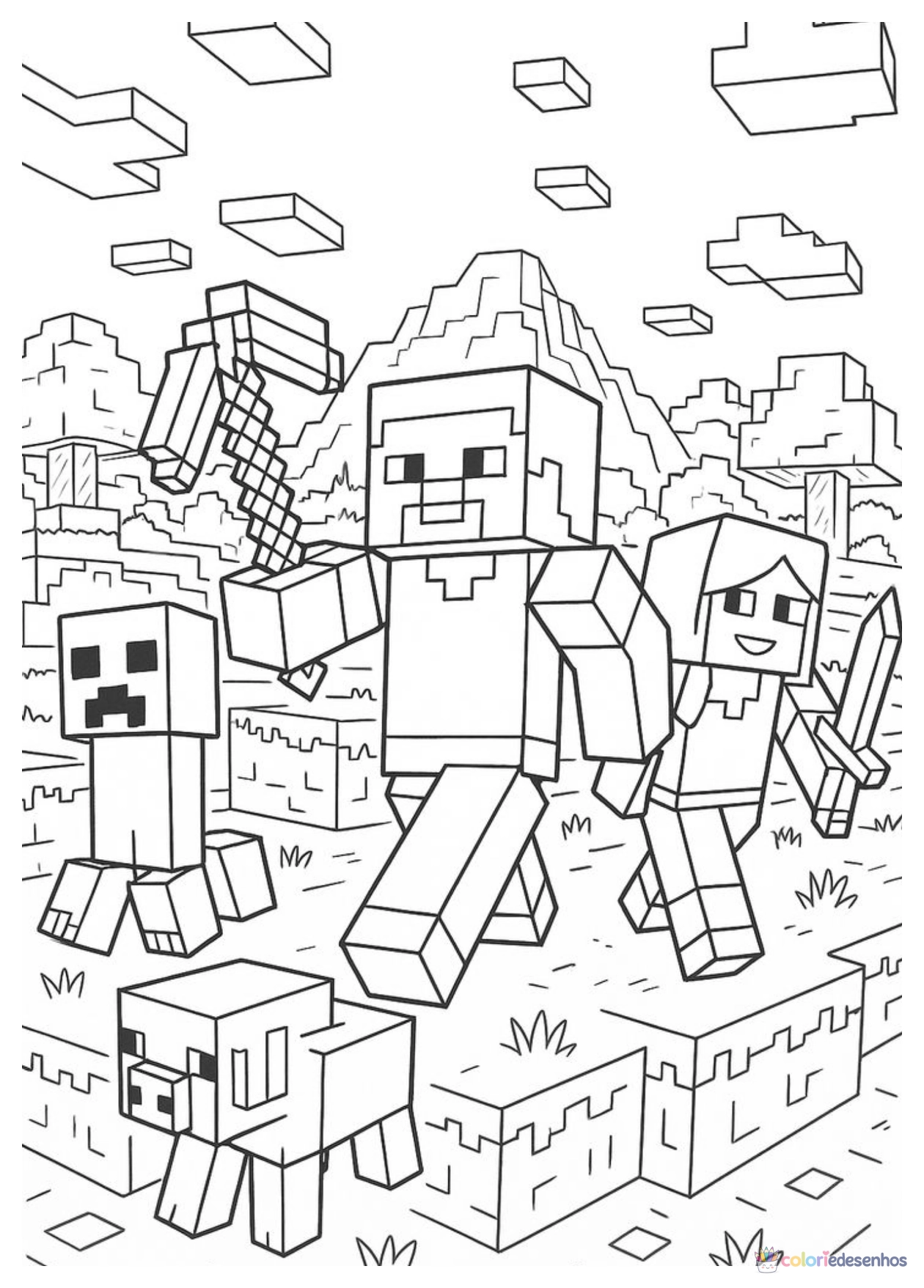 Minecraft para imprimir e colorir para colorir