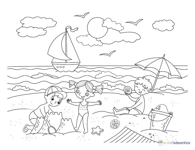Praia para colorir