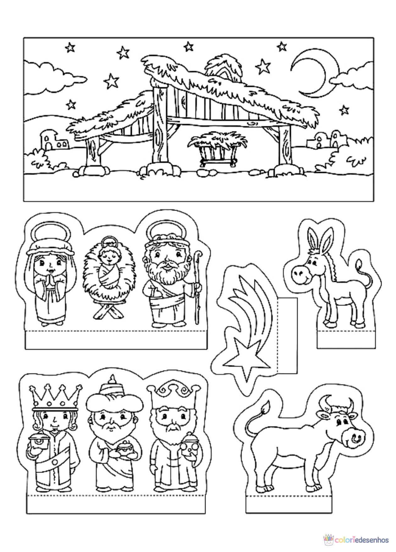 Presépio para imprimir e colorir para colorir