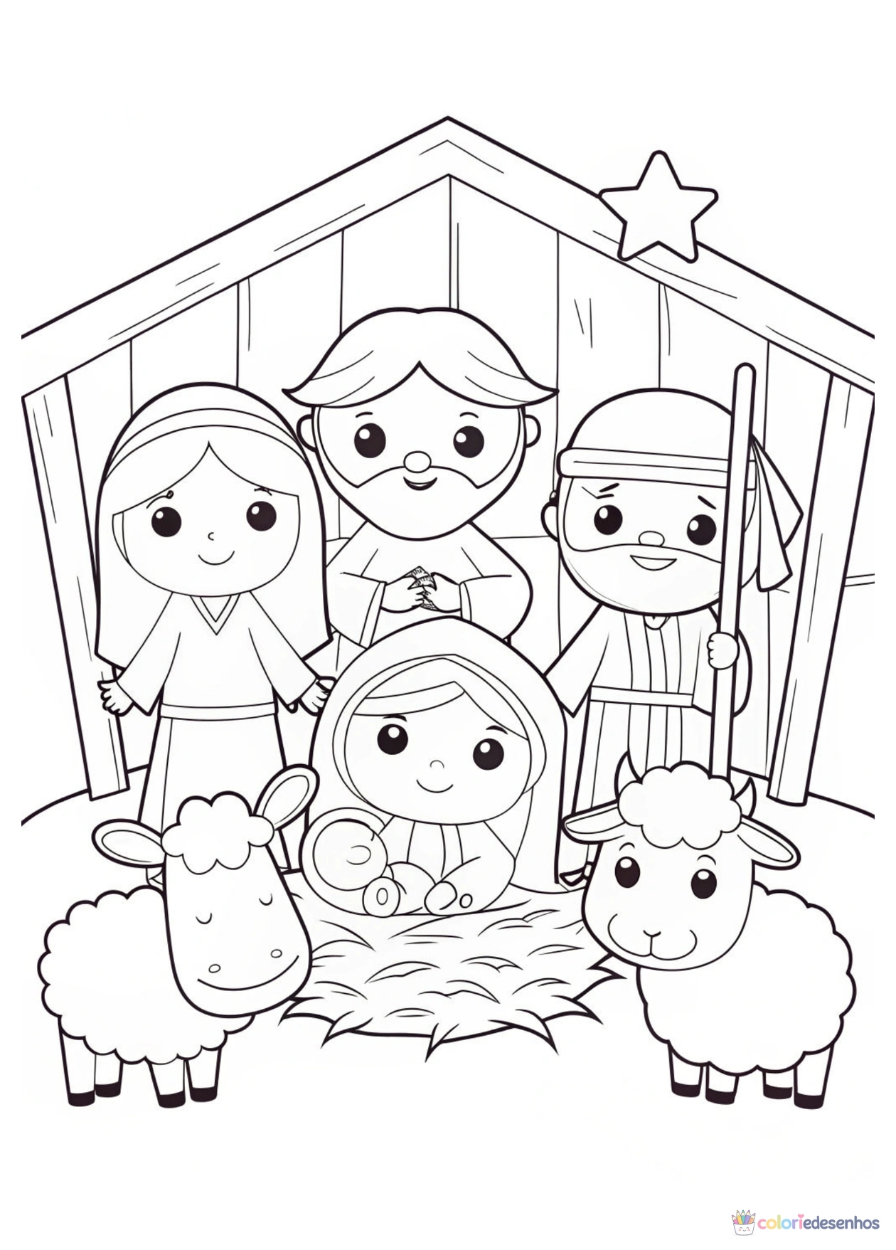 Presépio para imprimir e colorir para colorir
