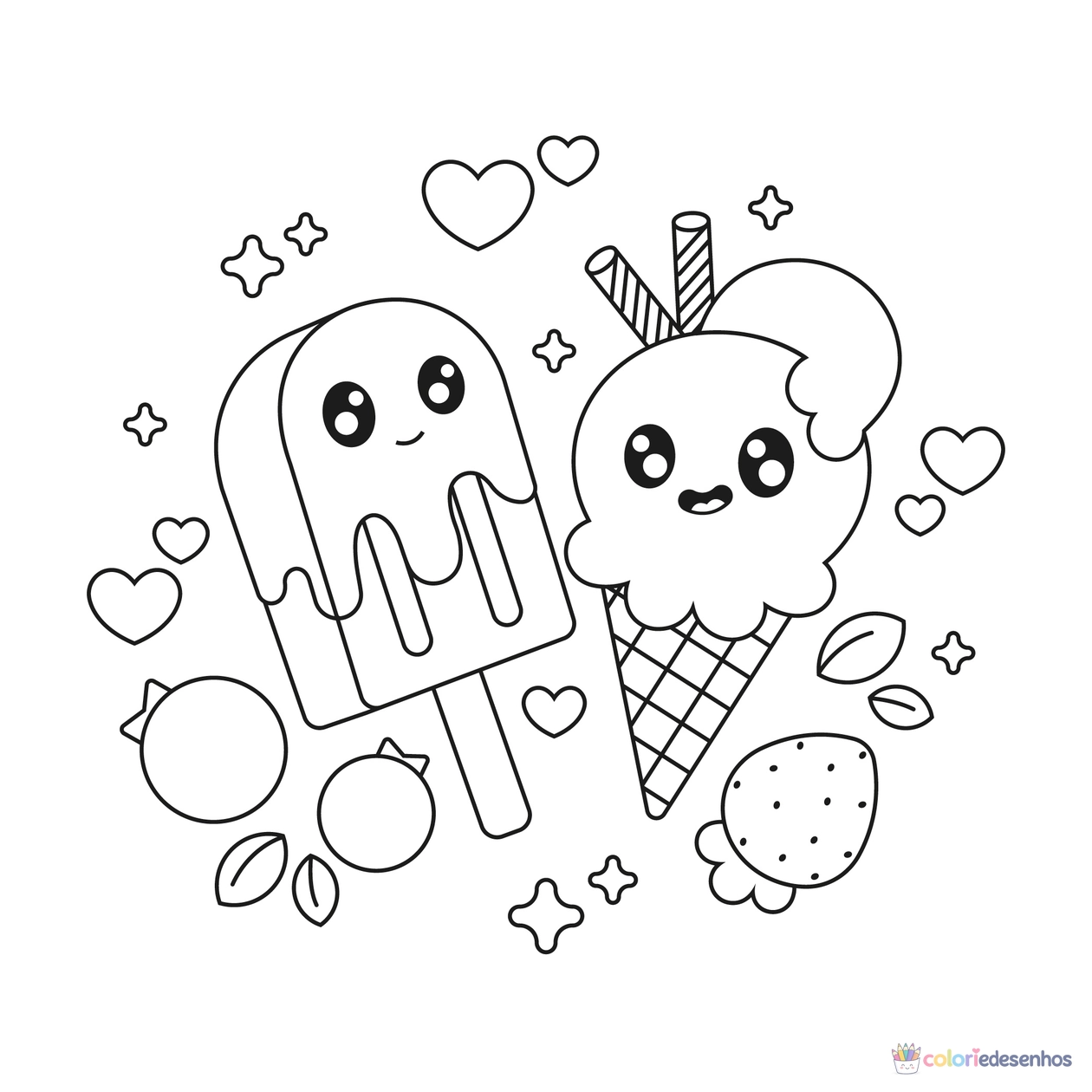 Sorvete Kawaii para imprimir e colorir para colorir