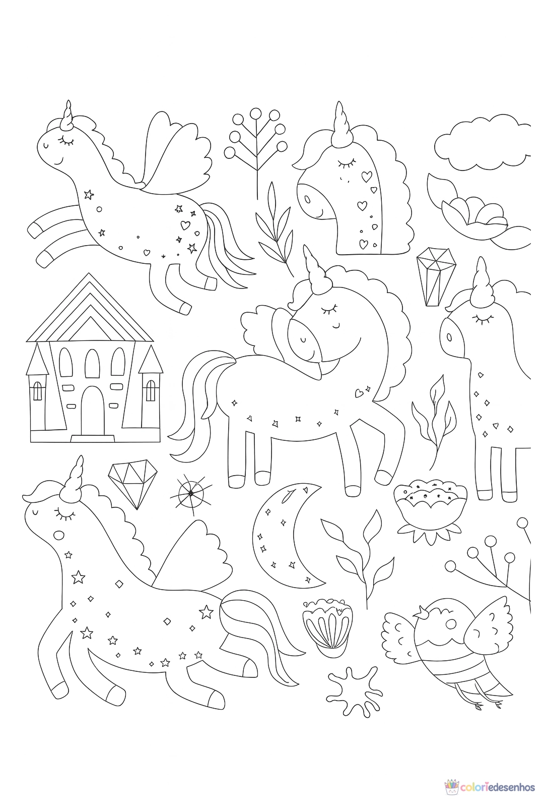 Unicórnio para imprimir e colorir para colorir